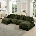 thumbnail image 3 of Newest Classic U Shape 4 Seater Modular Sectional Sofa Couch,Flared Arms,Removable Ruffles Pleats Skirts,Spindle Legs, Chenille Deep Seat Cloud Sofa,Movable Ottomans, Green, 3 of 20