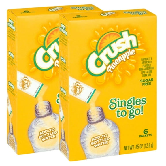 Crush Pineapple Singles To Go Drink Mix, Sugar-Free Caffeine-free Non-carbonated Water Enhancer Powder Sticks Beverage 2 Boxes - 6 Sachet per Box - 12 Total Servings