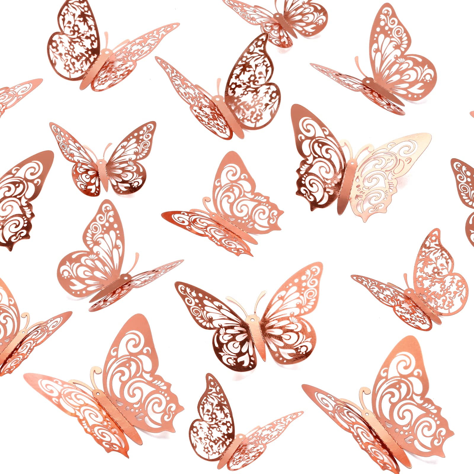 Crosize 72 Pcs Rose Gold Butterfly Decorations, 3 Sizes 4 Styles, 3D
