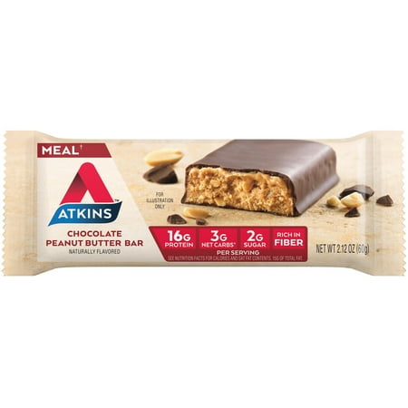Atkins Chocolate Peanut Butter Protein Meal Bar, High Fiber, Low Sugar, Meal Replacement, Keto Friendly, 6/8 Packs