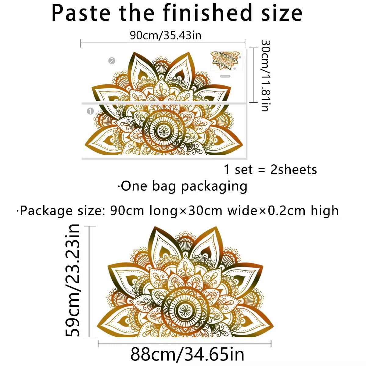 Large Mandala Wall Decal Boho Flower Wall Stickers for Living Room Bedroom Headboard Yoga Home Decor,DIY transparent stickers