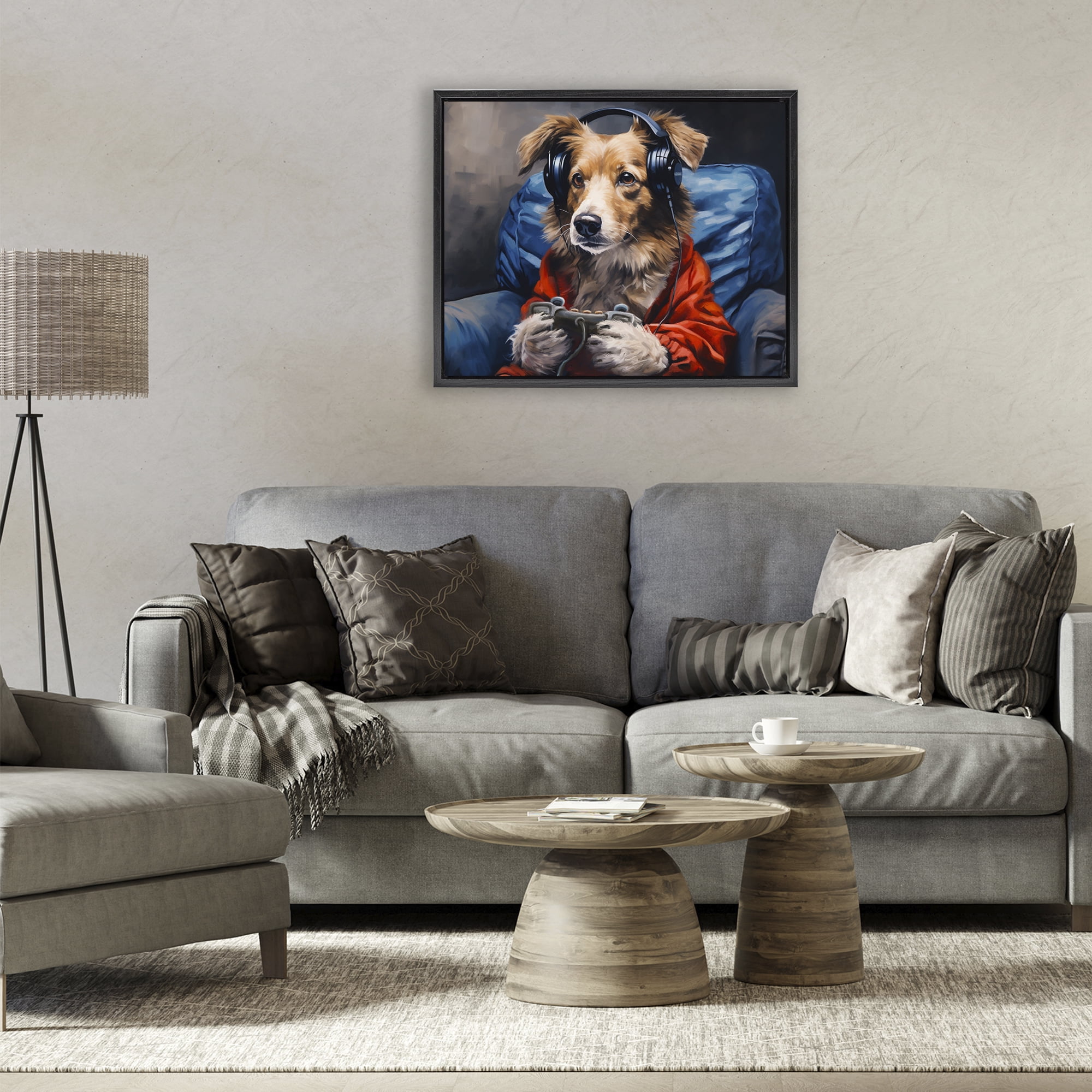 Game Master Dog Black Framed Floater Canvas Wall Art, design by Shawna Stewart