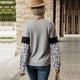 thumbnail image 4 of Top de manga larga con estampado de leopardo, cuello redondo, informal, cómodo, para mujer, para fiesta, compras, ocio, viajes, trabajo al aire libre, gris claro L, 4 of 6