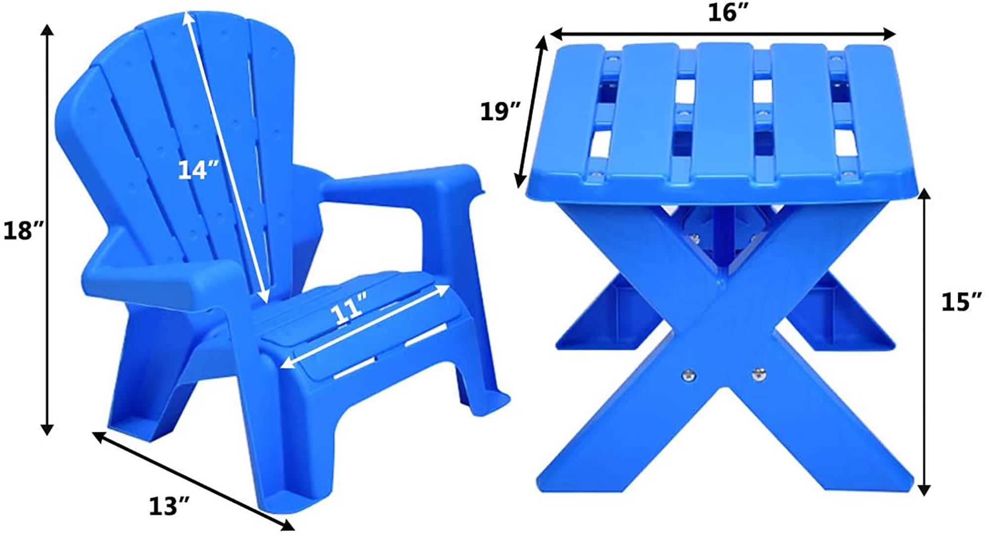 Costway Plastic Children Kids Table & Chair Set 3-Piece Play Furniture In/Outdoor Blue