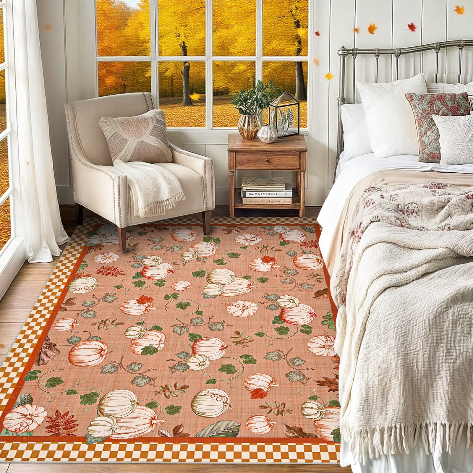 Bleum Cade 5'x7' Fall Area Rugs for Living Room,Pumpkins Rug Ultra Soft Washable Rugs for Bedroom, Anti Slip Durable Carpet Home Decor for Dining Room,Orange