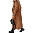 thumbnail image 5 of Autumn Winter Womens Classic Coat Lapel Collar Open Front Belted Long Jacket, 5 of 5