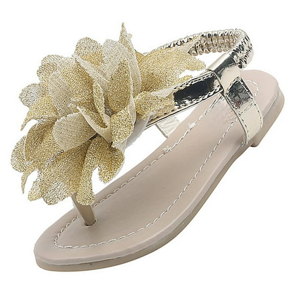 Mepaouo Girls' Sandals Open Toe Summer Flat Dress Shoes Elastic Ankle Strap Chiffon Flower Flip Flops