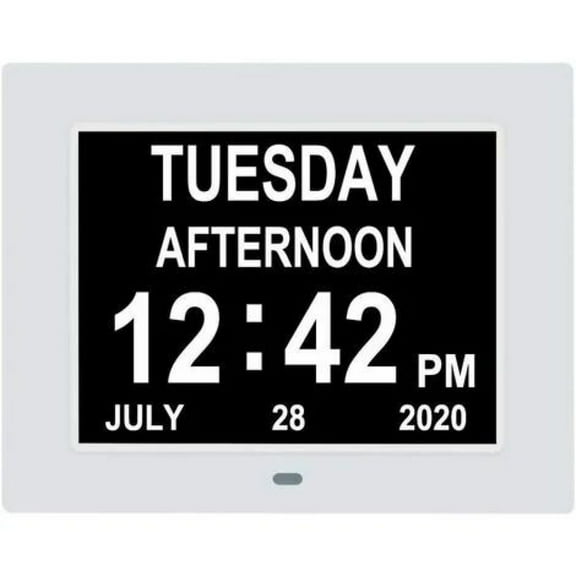 Digital Day Calendar Clock -Extra Large Date Day Time of Week Clock with 12 Alarm Options for Seniors, Elderly, Dementia, Alzheimer (7-inch, White)
