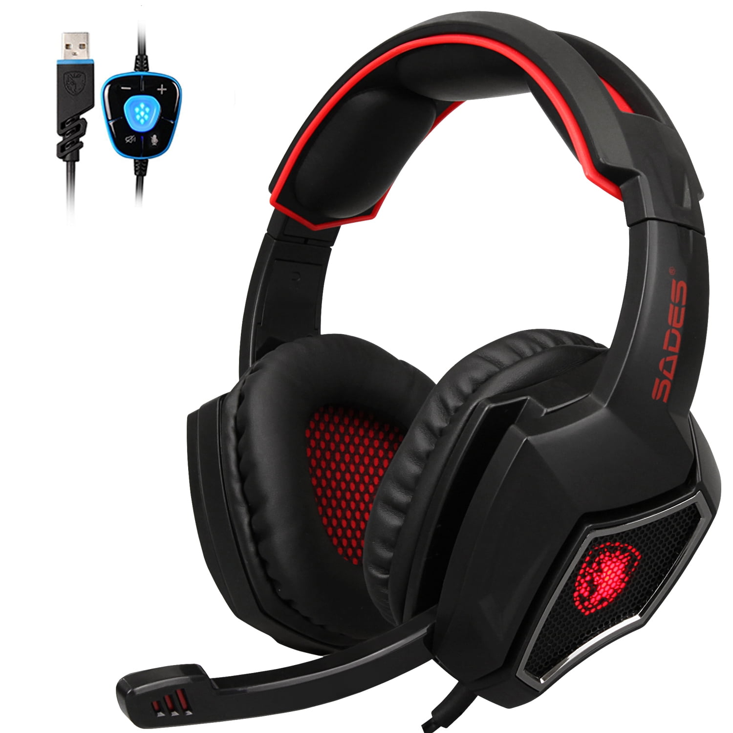 SADES with Noise Surround Gaming MIC Gamers USB PC Spirit Control Volume Stereo Wolf Headset For Isolating 7.1 Sound Over-the-Ear