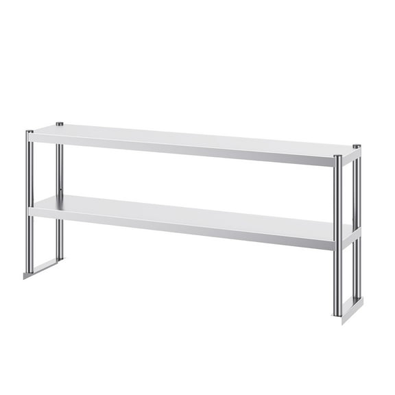 KFFKFF Double Overshelf, Two-Tier Stainless Steel Shelf, 12 x 60 Inch Adjustable Overshelf for Prep Tables in Kitchens, Restaurants, and Workshops