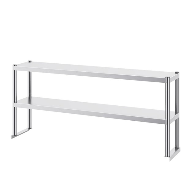 KFFKFF Dual-Layer Overshelf, Twin-Level Stainless Steel Shelf, 12 x 60 Inch Dual-Deck Shelf, Customizable Height Overshelf Prep Station for Kitchen, Dining Establishment and Workshop