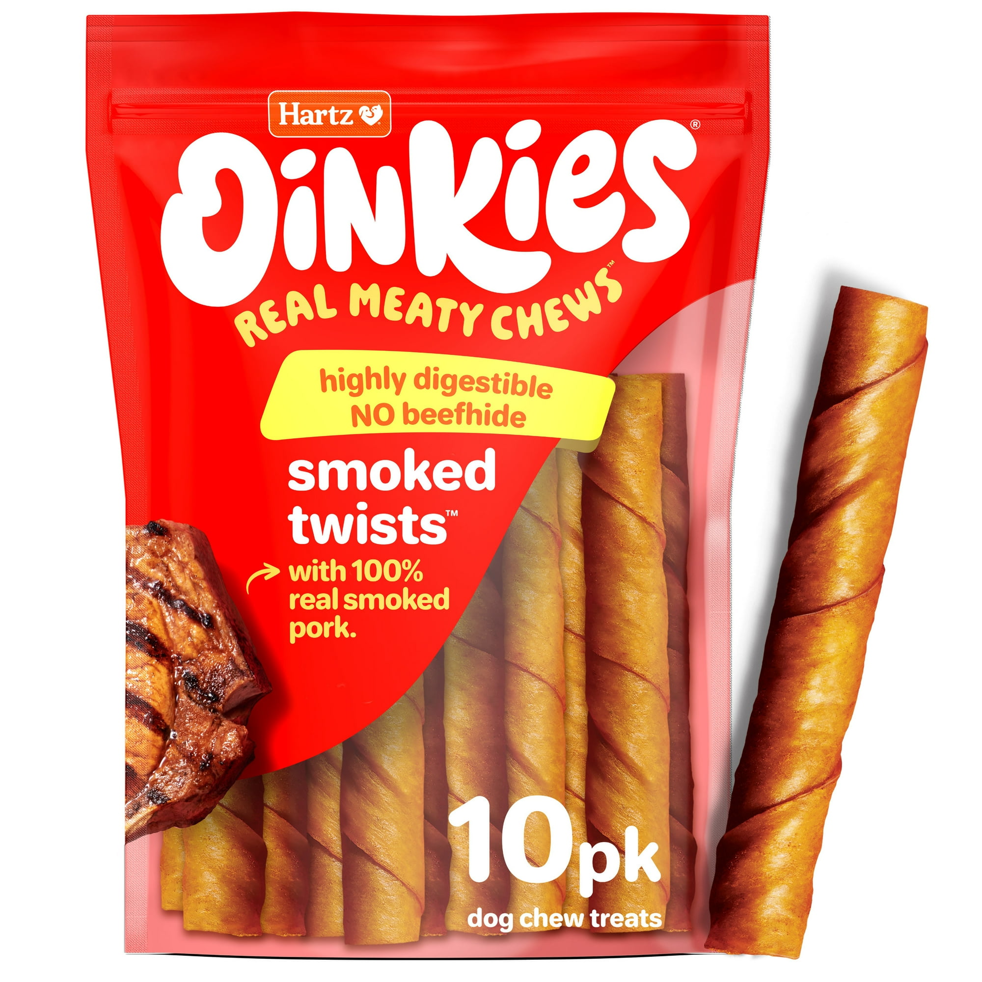 Hartz Oinkies Rawhide-Free Pig Skin Twists Real Smoked Flavor Dog Treats, 9.2oz (10 Count)