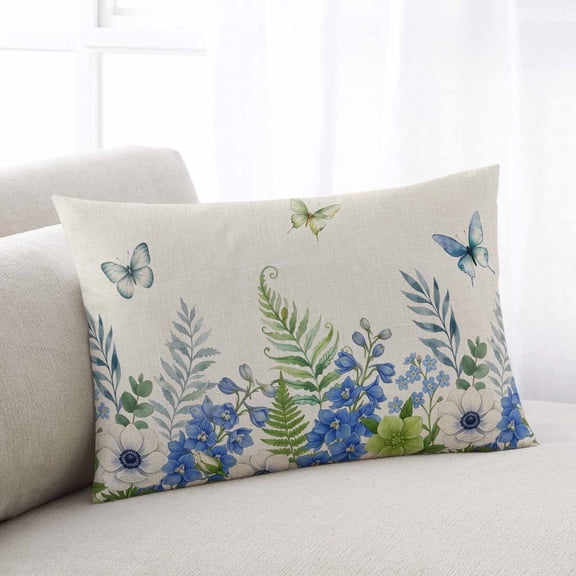 Spring Botanical Throw Pillow Covers, Watercolor Floral Leaves Butterflies Beige Soft Breathable Pillow Cases with Zipper for Sleeping, Small Pillowcases for Couch Bed Sofa Chair 16x24 Inches