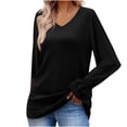 thumbnail image 2 of Women's Casual Loose Fit V Neck Side Slit Tunic Tops Flared Long Sleeve Comfy Sweatshirts Pullover T-Shirts Blouses, 2 of 7