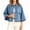 Blue, variant on Womens 3/4 Sleeve Cropped Denim Jackets Casual Button Down Loose Coat with Pockets