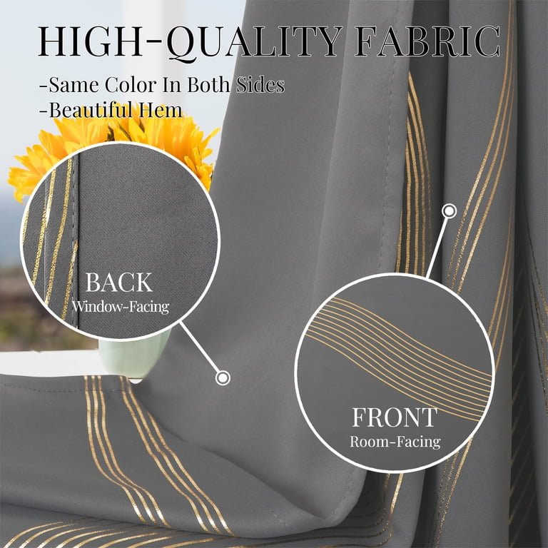 ZOPZO Golden Wave Print Blackout Curtains, Dark Gray, 42W x 84L
