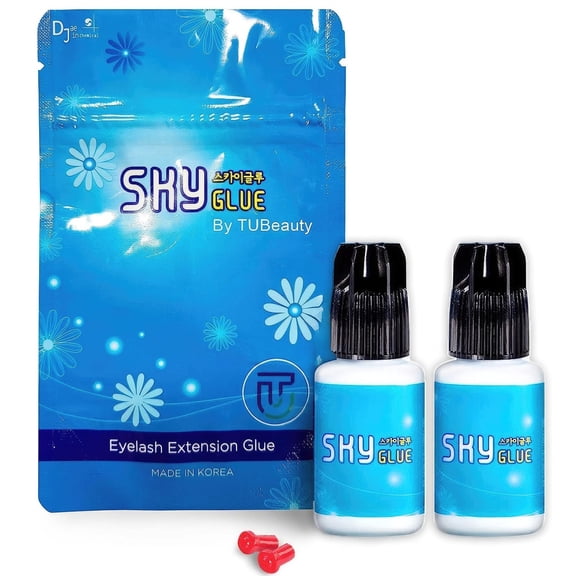 2 Bottles Sky Glue D for Eyelash Extension 5ml - Professional Powerful Strong Black Eyelash Individual Extension Adhesive / 1-2s Fast Drying / 5-6 Weeks Lasting time TUBeauty