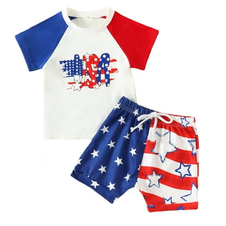 

Baby Toddler Girls Outfit Set Spring Summer Floral Cotton Pritn Independence Day Short Sleeve Tshirt Shorts Outfits Clothes For 2-3 Years