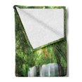 thumbnail image 2 of Waterfall Soft Flannel Fleece Blanket, Spring Season Waterfall Hidden in Forest with Botanic Blossoms and Sunshine, Cozy Plush for Indoor and Outdoor Use, 70" x 90", Green and White, by Ambesonne, 2 of 5