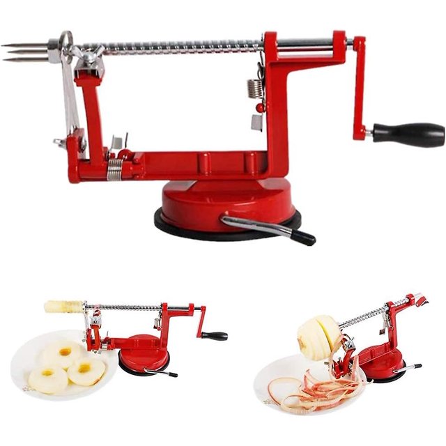 Pelador y descorazonador de manzanas 3 en 1 de acero inoxidable YUANXCMXG con base de succión color Rojo