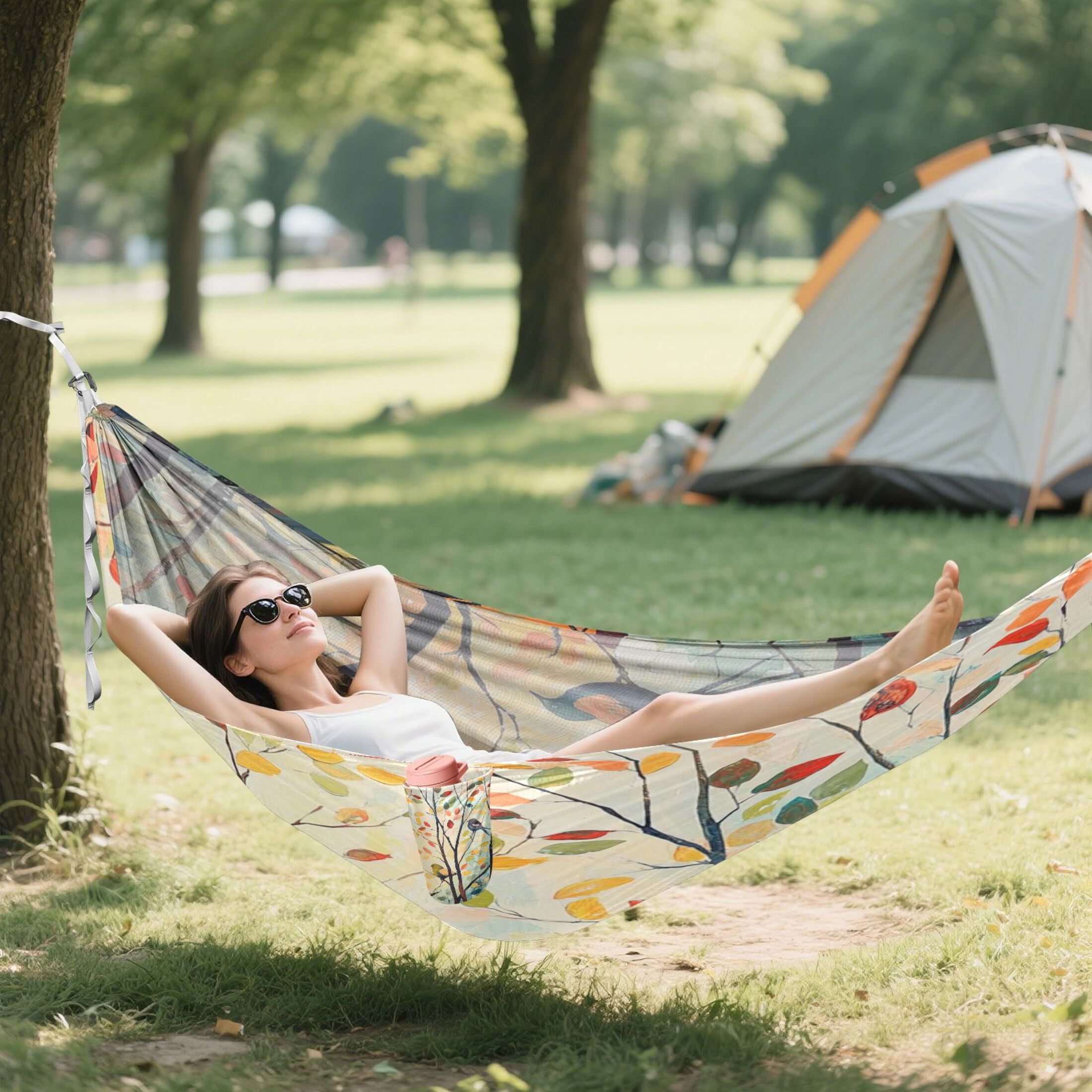 Hammock Camping Hammock Nylon Portable Hammock Travel Camping Hammock Colorful Tree Bird Pattern
