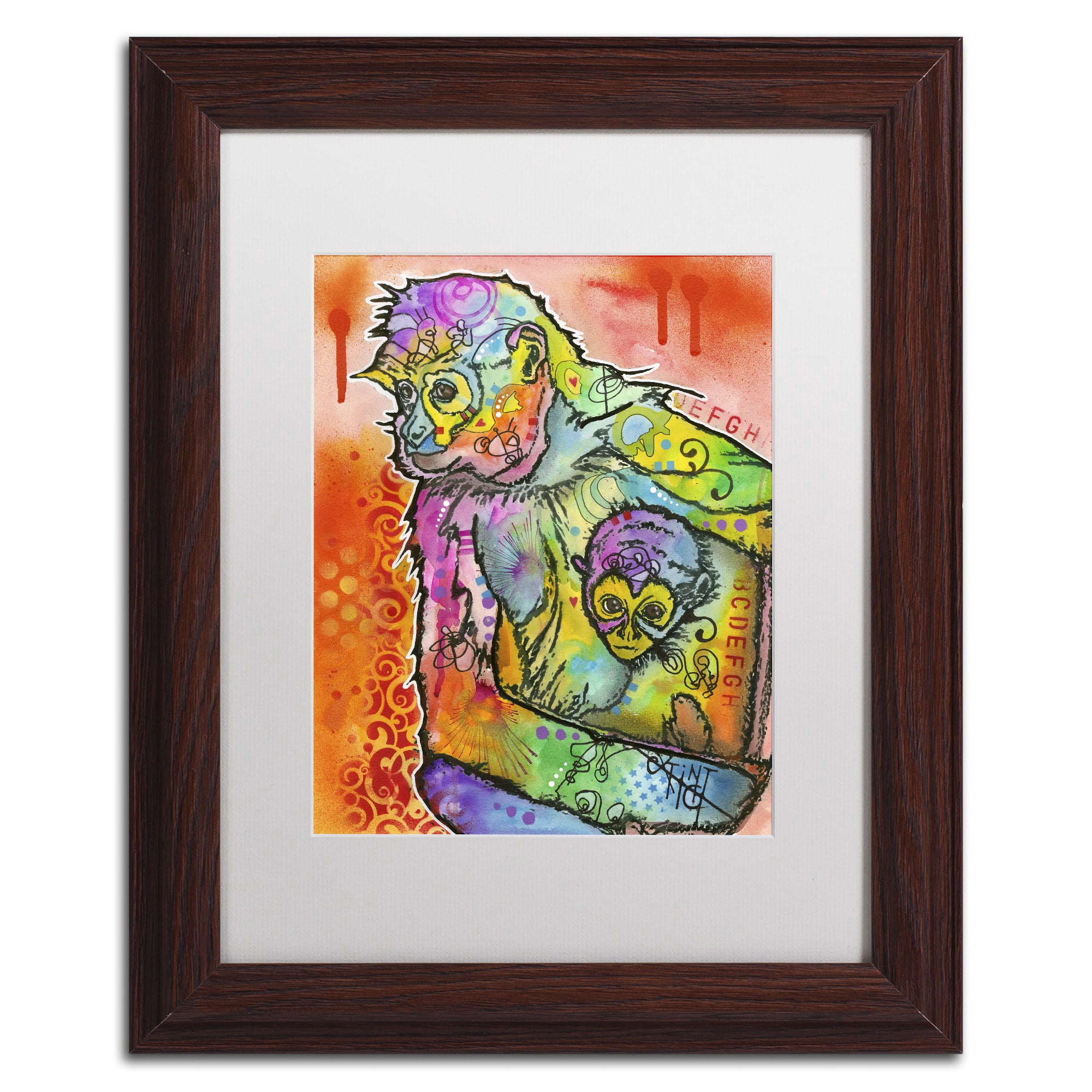 Trademark Fine Art "Monkey 1" Canvas Art by Dean Russo, White Matte, Wood Frame