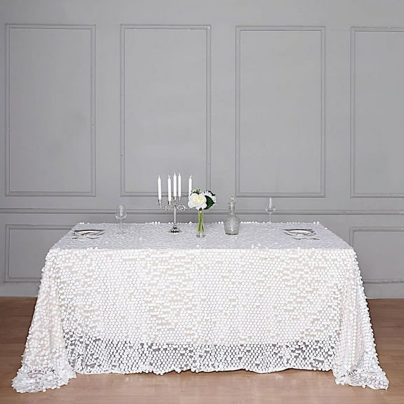 BalsaCircle 90" x 156" Big Payette Sequin Tablecloth White