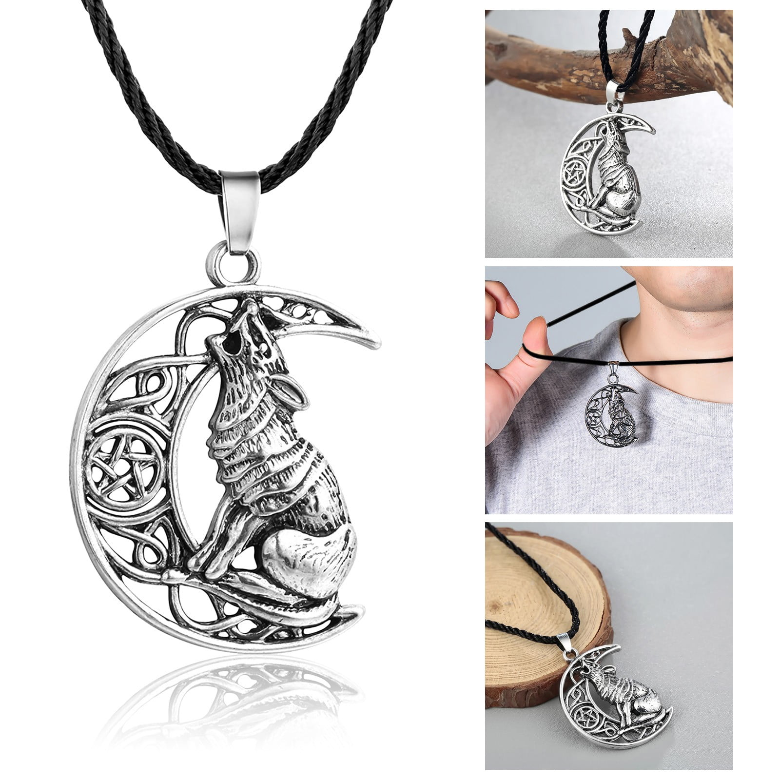 BuleStore Personality Wolf Necklace On The Moon Shows Temperament Suitable For Men And Women