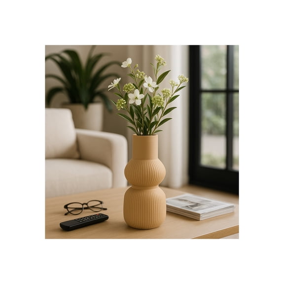 Decorative 3D Printed Flower Vase for Living Room Decor - Modern Home Accent for Bedroom, Office, and Dining Room Styling - Sculptural Vase for Shelf and Entryway Display - 12", Brown