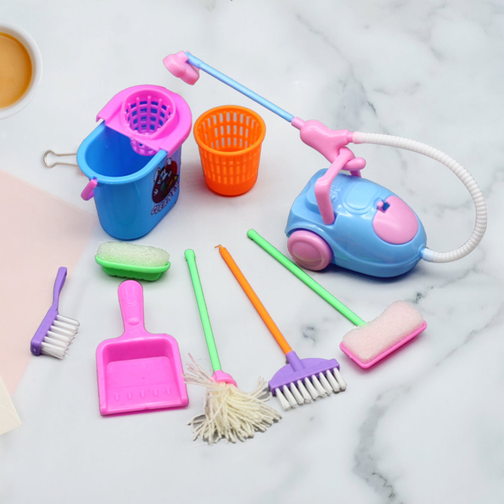 (As Seen on Image) Mini Doll Household Cleaning Tools, Doll Accessories for Kids Educational Toy (9Pcs Color Random)