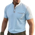 thumbnail image 2 of ASDFVBKG Mens Short Sleeve Knit Polo Shirt Summer Casual Ribbed Texture Golf Polos T Shirts Blue L, 2 of 4