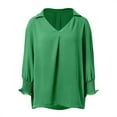 thumbnail image 4 of Women Shirts Summer Fashion Solid V-Neck 3/4 Sleeve Pullover Blouses Business Casual Dressy Relaxed Fit Work Tee Tops, 4 of 5