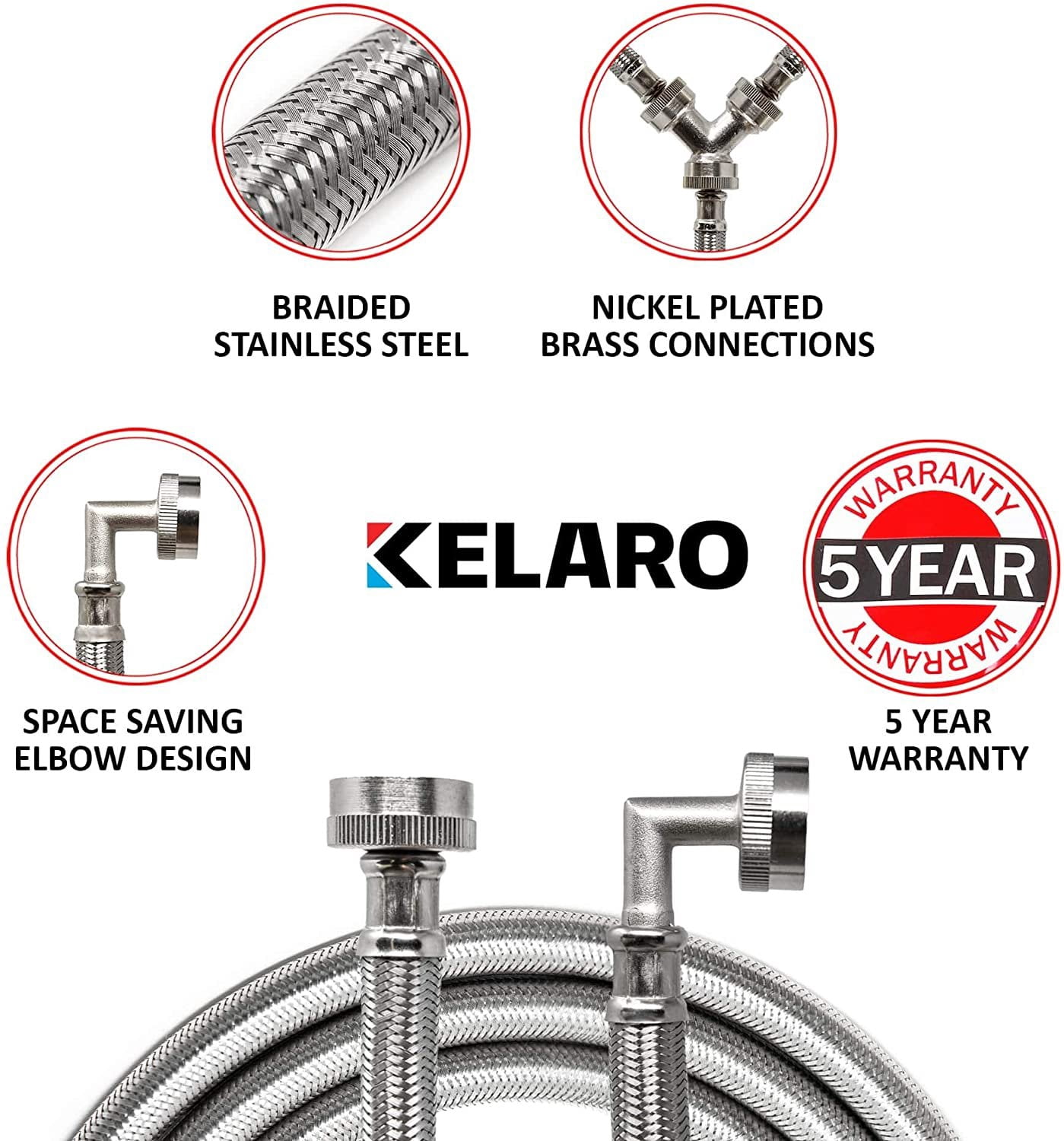 Premium Steam Dryer Hose Installation Kit - Stainless Steel Hoses, 10 Foot from Kelaro