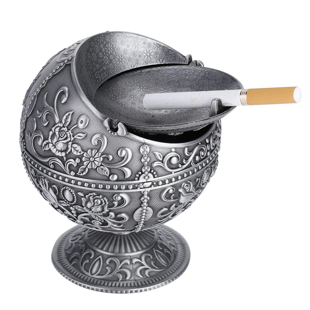 LYUMO Vintage Art Craft Ashtray Metal Round Ball Stamped Pattern Gift