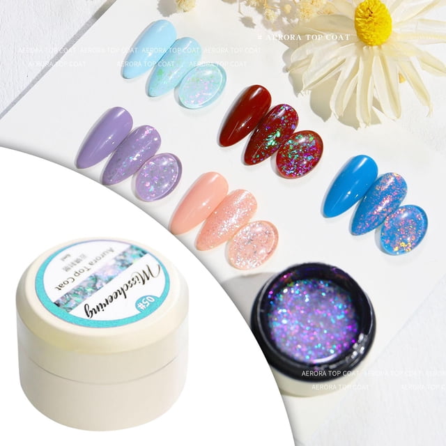 de uñas brillante Top Coat Soak Off 6ml DJ Shining barniz holográfico para profesión DIY salón de uñas - azul Yinane Esmalte de uñas de gel con purpurina.