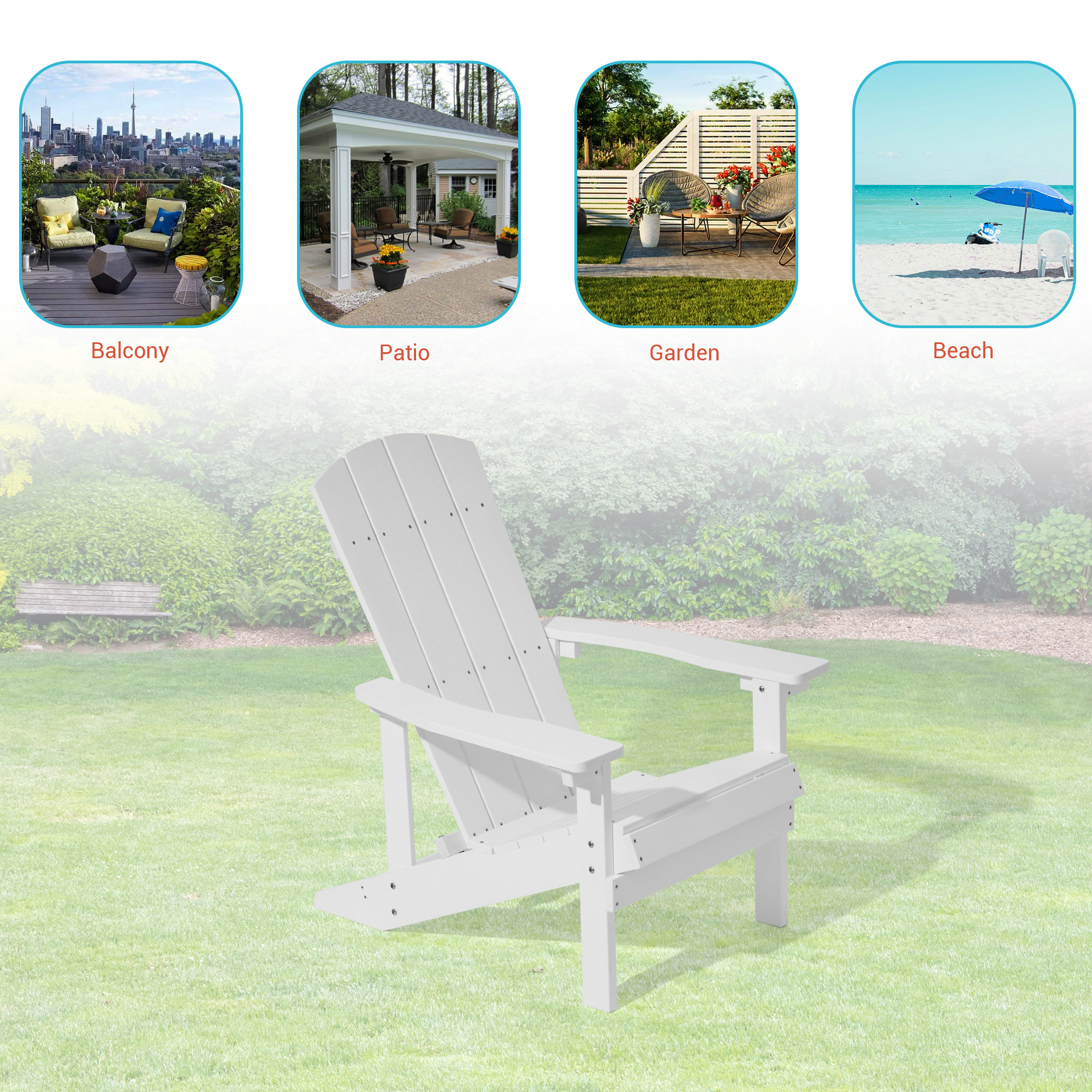 CHYVARY Patio Adirondack Chair Set of 2, HIPS Plastic Single Chairs, Lawn and Garden Chair Fire Pit Outdoor Lounge Chair for Backyard Deck, White