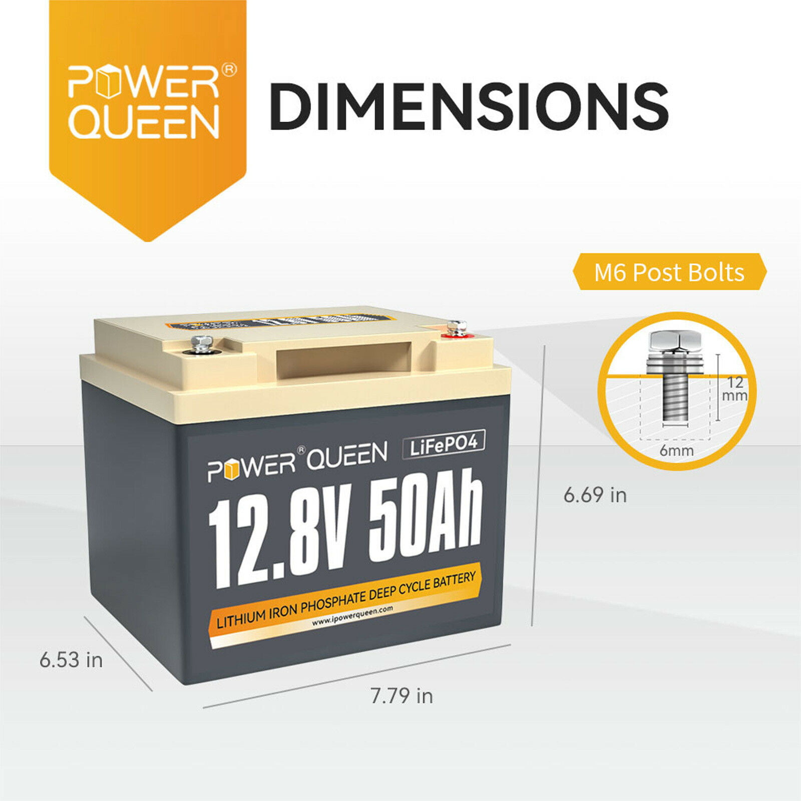 Power Queen LiFePO4 Lithium Battery 12V 50Ah Deep Cycle 640Wh BMS for Solar  RV 