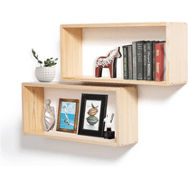 CRXX Floating Side Table, Floating Nightstand Set of 2, Natural Wood Wall Shelf with