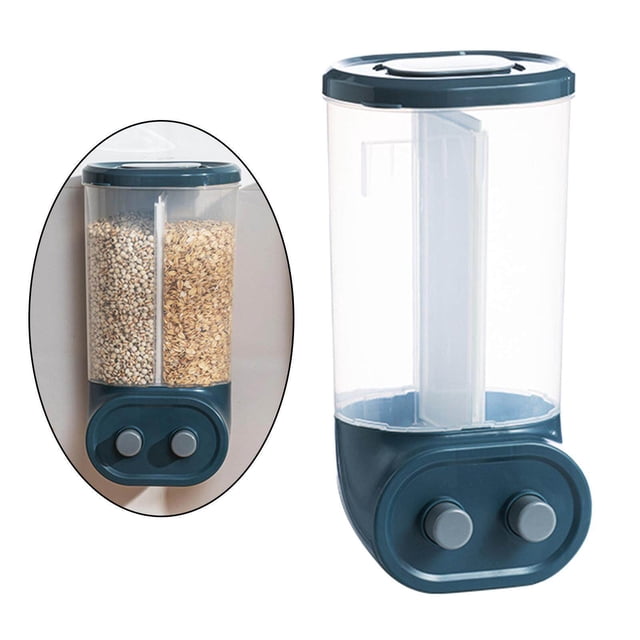 ziyahi Wall-Mounted Dry Food Storage Dispenser Grains Rice Box Candy Organizer 2 Grid Blue