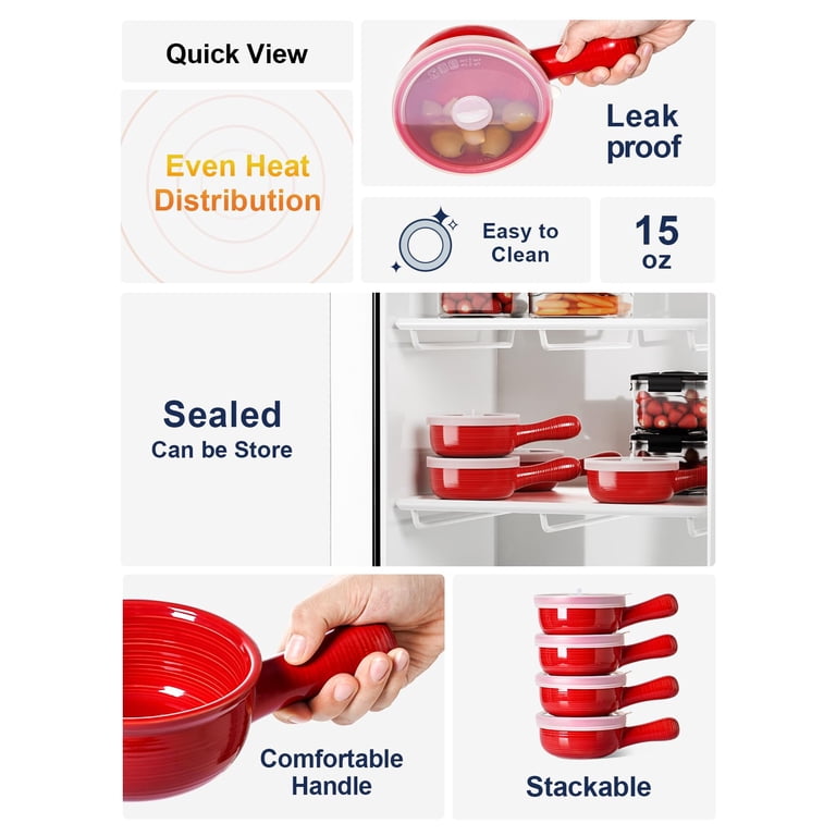 Le Tauci 15-Oz Ceramic French Onion Soup Bowls, Set of 2, Red photo 3