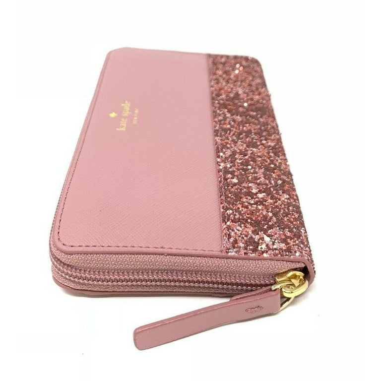 Kate Spade Greta Court Neda Dusty Peony Pink Glitter Zip Around Wallet  WLRU5217