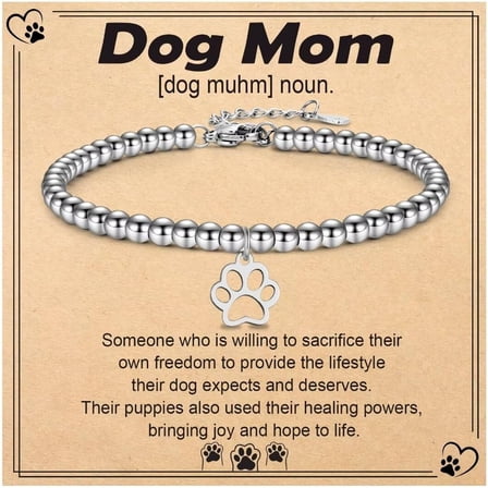 Dog Mom Gifts for Women: Paw Print Bracelet for Her - Christmas, Birthday, Valentine's Day