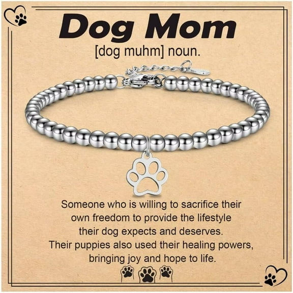 Dog Mom Gifts for Women: Paw Print Bracelet for Her - Christmas, Birthday, Valentine's Day