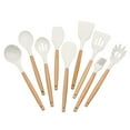 thumbnail image 3 of Elyon Tableware 9 Piece White Colored Silicone Kitchen Utensils Set with Wooden Handles, 3 of 4