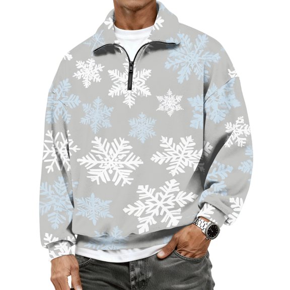 Christmas Tree Sweater Mens Quarter Zip Sweatshirt Mock Neck Cute Print Casual Jackets Fleece Thermal Midweight Fashion Lightweight Sweatshirt Long Sleeve Pullover Tops
