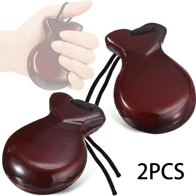 BELOVING 2Pcs Spanish Castanets Music Instrument for Classical Music Stage Folk Tunes brown