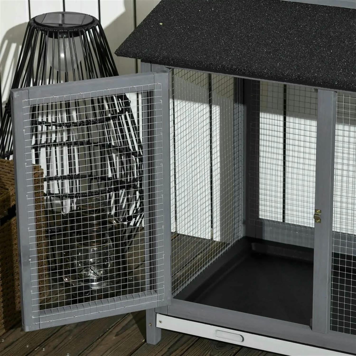 resenkos 90" Wooden Rabbit Hutch with Double Side Run Boxes, Outdoor Small Animal Habitat Chicken Coop Bunny Cage for Bunnies, Guinea Pigs, Gray