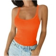 thumbnail image 2 of Htigea Women's Ribbed Tank Tops Knit Scoop Neck Sleeveless Fitted Casual Tops Summer Slim Basic Tee Shirts Today Sales Orange,XL, 2 of 5