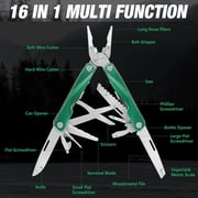 FLISSA 16-in-1 Multitool, Stainless Steel EDC Tool with Knife, Screwdriver, Pliers, Safety Lock & Sheath for Camping & Outdoor Use