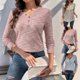 thumbnail image 2 of Womens Waffles Knit Tops 2025 Oversized Long Sleeve V Neck Shirts Business Casual Blouses Basic Shirts Tees Sky Blue XL, 2 of 4